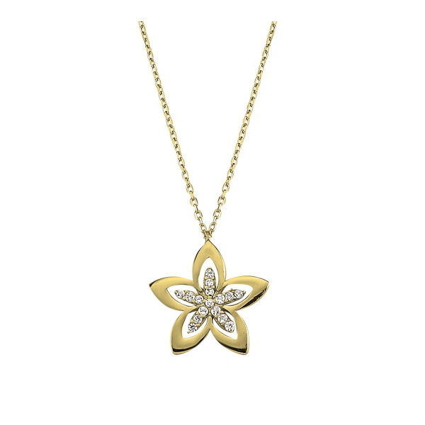 Colier argint 925 aurit cu floare si zirconii albe - Be Nature CTU0055 [1]